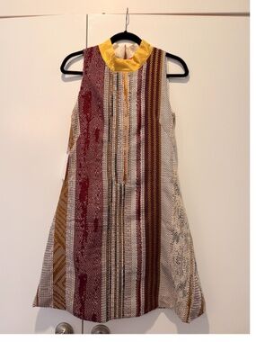 NWT BURU Swing Dress Gold Ivory Burgundy Woven Size Small $268